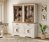 WAMPAT 5-Tier Bookcase with Sturdy Plexiglass Doors,73.3" Tall Standing Bookshelves with Barn Door Cabinets,63" Wide Modern Farmhouse Display Cabinet with Adjustable Shelves for Home,Office,Oak WAMPAT