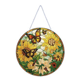 LYENYI 5D Sunflower Butterfly Diamond Painting Kits for Adults Hanging Sign Wall Art Sign Diamond Art Suncatcher Hanging Ornament Home Garden Wall Door Hanging Painting Kits, Yellow LYENYI