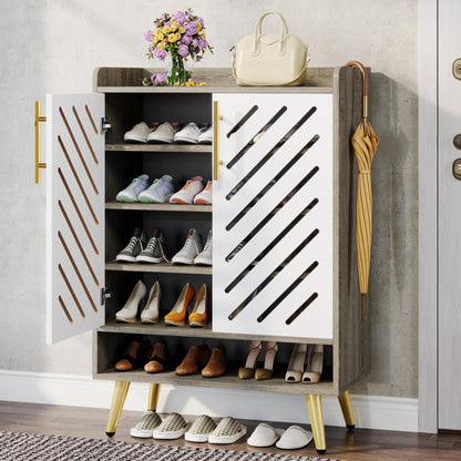 Tribesigns Shoe Cabinet with Doors, 6-Tier Wooden Shoe Rack Organizer with Adjustable Shelves, Freestanding Shoe Storage Cabinet for Entryway, Hallway, Closet, Living Room - WoodArtSupply