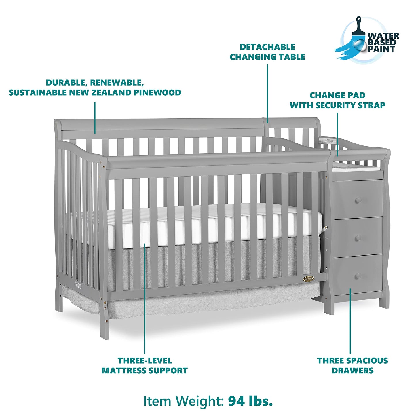 Dream On Me 5 in 1 Brody Convertible Crib with Changer