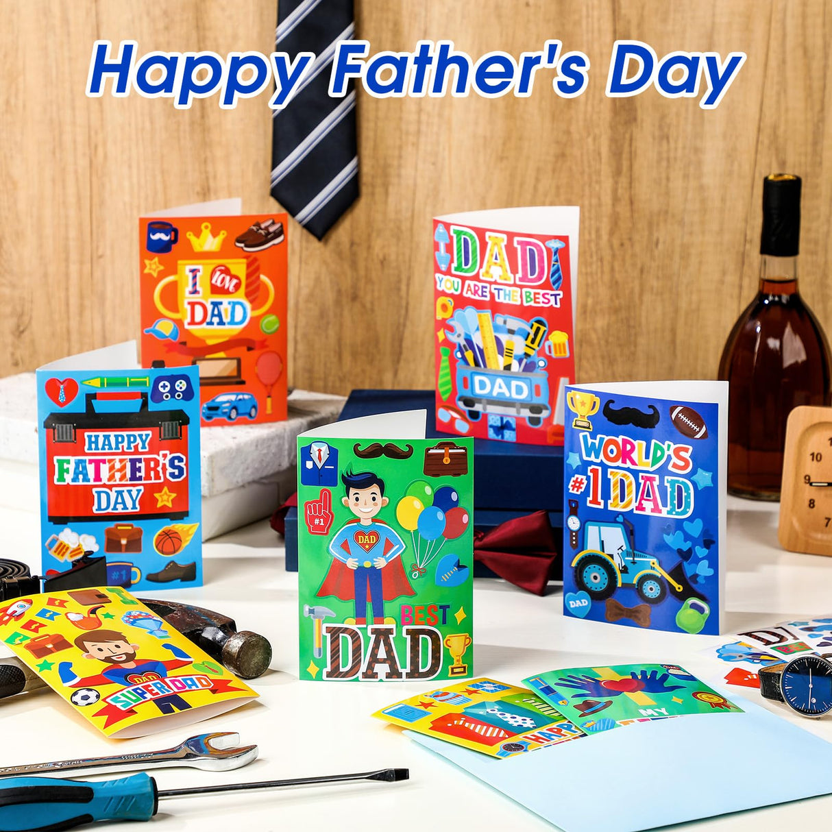 Fullhawl 48 Set Father's Day Card Making Kits DIY Father's Day Craft with Stickers and Envelopes Make Your Own Greeting Card Handmade Dad Gift for Party Home Activities Fullhawl
