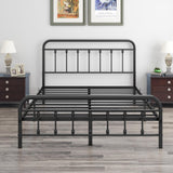 DUMEE Textured Black Metal Queen Bed Frame with Vintage Headboard & Footboard, No Box Spring Needed DUMEE