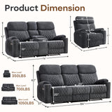 HAOMARKETS 3-Piece Power Recliner Sofa Set with Charging Port, Include Single Recliner Chair, 2-Seater Loveseat Reclining Couch and 3-Seater Reclining Sofa with Cup Holders for Living Room, Dark Grey HAOMARKETS