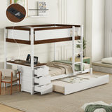 Harper & Bright Designs Twin Over Twin Bunk Bed Twin Size Trundle, Wood Twin Bunk Bed with USB Ports, Storage and Desk, White+Walnut Harper & Bright Designs