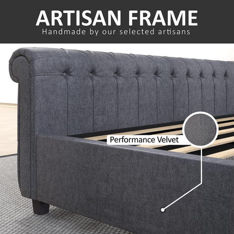 AMERLIFE King Size Platform Bed Frame, Velvet Upholstered Sleigh Bed with Scroll Wingback Headboard & Footboard/Button Tufted/No Box Spring Required/Grey AMERLIFE