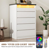 Jocoevol Larger White 5 Drawer Dresser for Bedroom with LED Light, Modern Chest of Drawers with Hidden Handles, Tall Wooden Dresser Closet for Living Room, Entryway, Hallway - White Jocoevol
