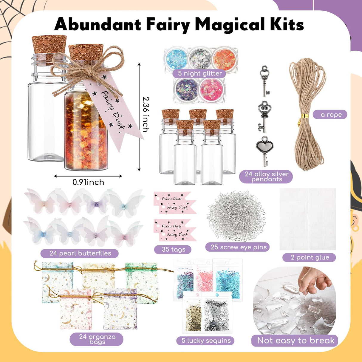 Jinei 174 Pieces Fairy Magic Potions Kit with 24 Mystery Witch Potion Bottles Fairy Wing DIY Magic Mix Making Kit for Christmas Decorations Birthday Creative Gifts Filling Supplies(Classic Style) Jinei