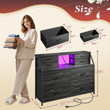 Romorgniz Dresser for Bedroom with Charging Station and LED, Sturdy Chest of Drawers with 8 Drawers and Two Open Shelves for Bedroom, Living Room,Hallway (Black) Romorgniz