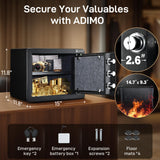 ADIMO Biometric Safe Box, 1.2 CuFt Home Safe with Biometric Fingerprint & Touchscreen, Fireproof Safe Box w/Removable Shelf & Alarm System, Money Safe for Documents& Valuables Home Office Hotel ADIMO