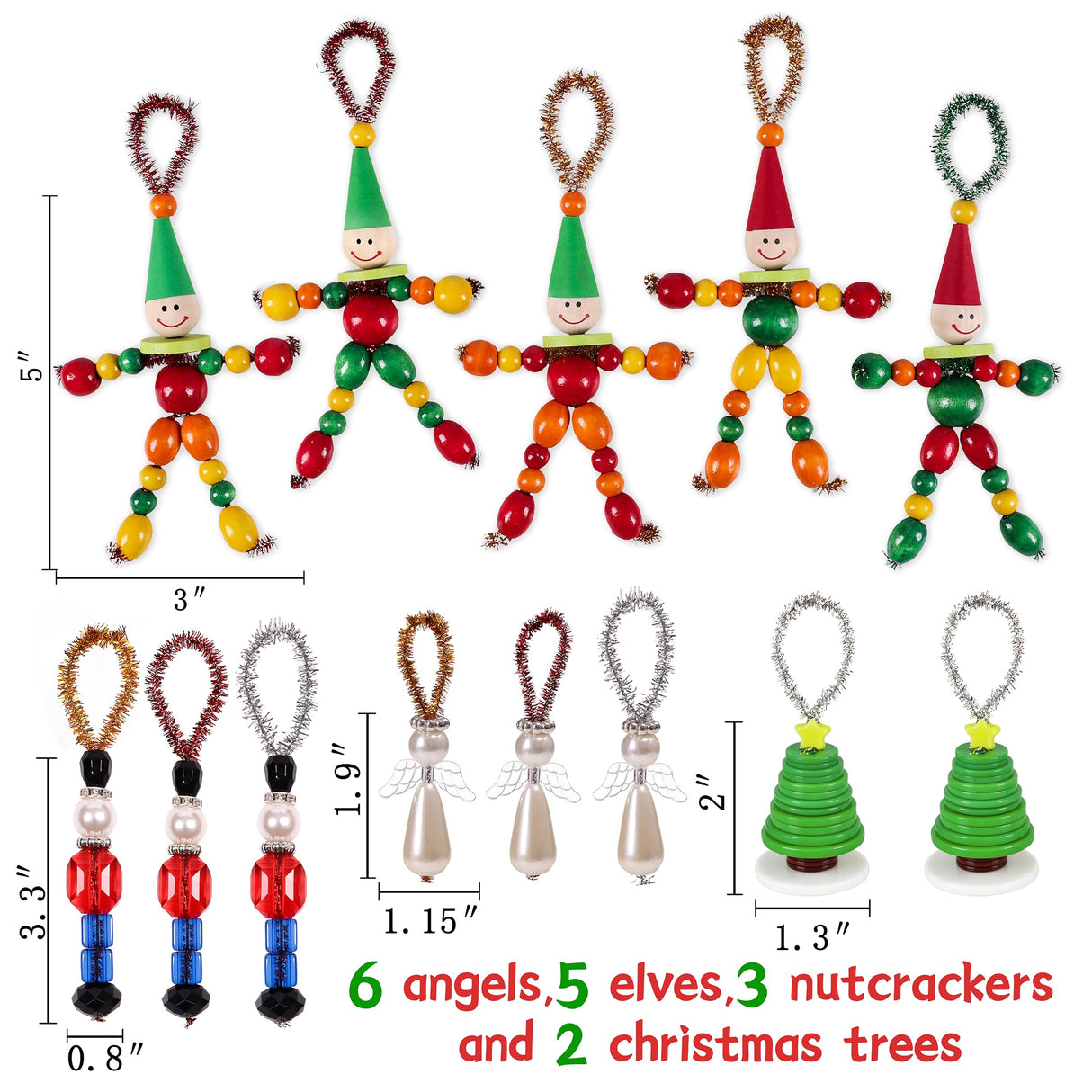 Tieshankao 16PCS Christmas Crafts for Kids - DIY Beads Ornaments Kits Include Nutcracker, Angel, Elf, Tree - Xmas Holiday Toys Gifts Stocking Stuffers Decor Party Decorations Supplies(Need Assembly) Tieshankao