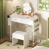 White Vanity Desk with Fabric Drawer, 32 Inch Small Makeup Vanity Desk No Mirror No Chair, Girls Dressing Table with Side Pocket, Modern Vanity Table for Cosmetics, Hair Tools in Bedroom Dressing Room Zuyachuza