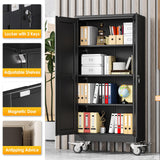 PAOFIN 61''H Metal Garage Storage Cabinet with Wheels,Steel File Cabinets with 2 Doors and 3 Adjustable Shelves for Home Office, Warehouse, Required Assembly,Black PAOFIN