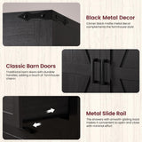 Quimoo 71" Farmhouse Tall Storage Cabinet with Barn Doors, Kitchen Pantry Cabinet with 2 Drawers & Adjustable Shelf, Pantry Storage Cabinet, for Kitchen, Living Room, Dining Room, Black Quimoo