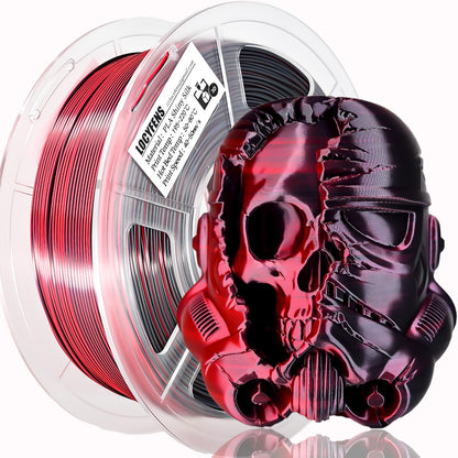 LOCYFENS PLA Filament 1.75mm, Silk PLA 3D Printer Filament, Dual Color Filament Black Red 2 in 1 Coextrusion 1.75 PLA Filament +/-0.02mm, 1kg/2.2lb - WoodArtSupply