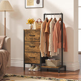AFLUI Dresser for Bedroom with Hanging Rack, 3 Drawers Dresser for Bedroom - Rustic Brown AFLUI