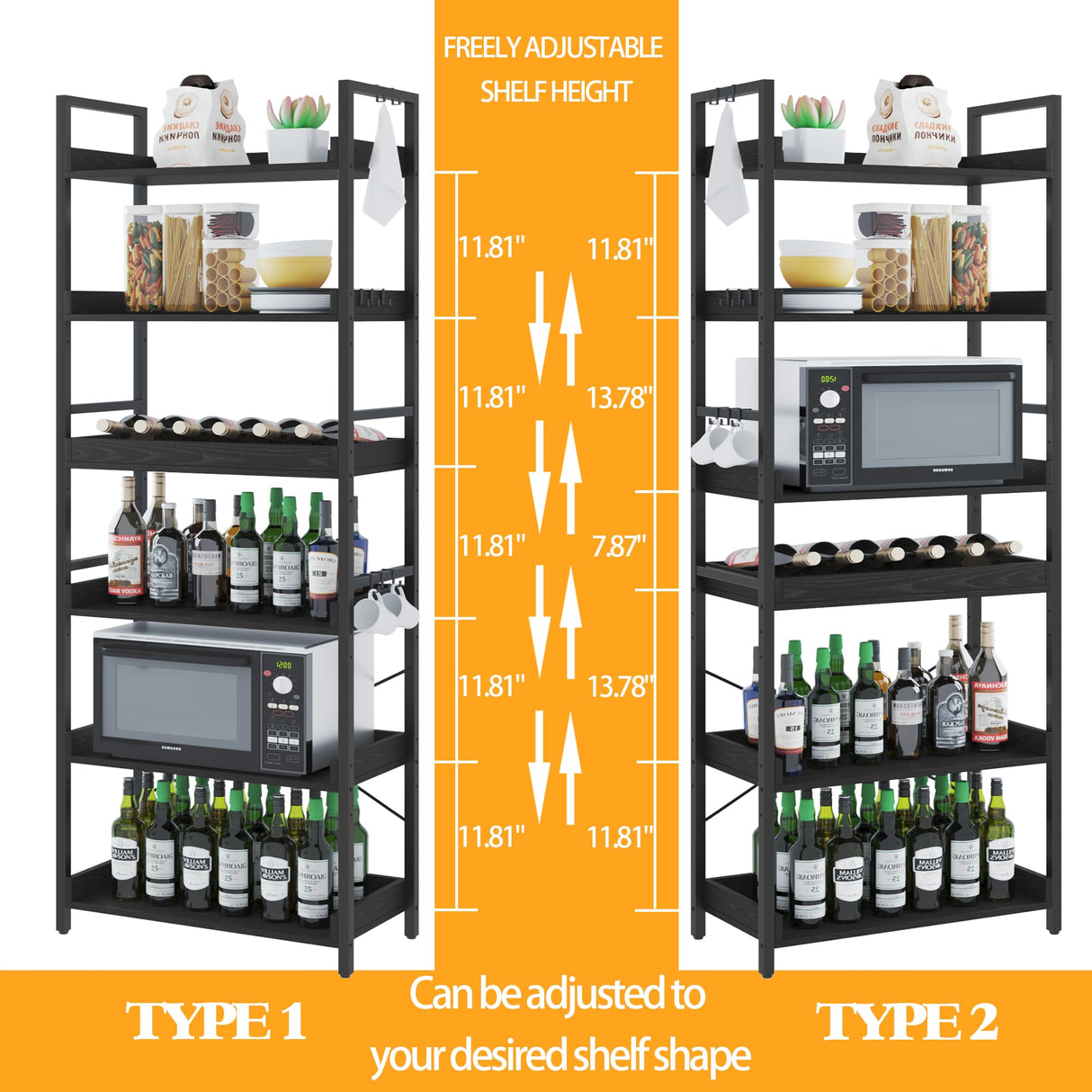 HCHQHS 6 Tier Bookshelf, Adjustable Industrial Bookcase, Vertical Tall Book Shelf, Wood and Black Metal Open Bookshelves for Home Office, Living Room, Bedroom, 70 Inch HCHQHS