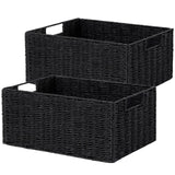 Vagusicc Wicker Storage Basket, Set of 2 Hand-Woven Paper Rope Wicker Basket, Small Storage Baskets for Organizing Toilet Paper Basket, Foldable Large Cube Storage Organizer Bins for Shelves (Black) Vagusicc