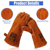 QeeLink Welding Gloves - Heat/Fire Resistant Lined Leather and Fireproof Stitching-Fireplace/BBQ/Gardening for Men or Women (14-inch, Brown) QeeLink