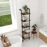 Axeman 5-Tier Ladder Shelf, Tall Narrow Bookcase for Small Spaces, Book Storage Organizer Case for Living Room, Home Office, Study, Industrial Style Black Metal Frame and Rustic Brown Shelf Axeman