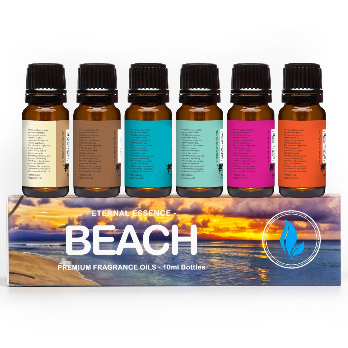 Eternal Essence Oils Beach Set of 6 Premium Fragrance Oils - Includes White Sand, Ocean Breeze, Honolulu Sun, Mermaid, Caribbean Escape, and Sun & Sand Scented Oils - 10ML Eternal Essence Oils
