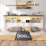 EnHomee Queen Bed Frame with Headboard, Bed Frame Queen Size with 4 Drawers Charging Port & LED, Farmhouse Queen Bed Built in Charging Station,No Box Spring Needed,NO Noise,White with Grain Marks EnHomee