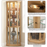 XZTUAJ 69" H Lighted Curio Cabinet - Corner Display Case with Adjustable Shelves and Tempered Glass, Wooden Cabinet with Mirrored Back Pane for Living Room (Light Oak) XZTUAJ