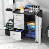 BIZOEIRON Metal Storage Cabinet with Wheels, Rolling Tool Cabinet with Adjustable Shelve, Locking Garage Storage Cabinet with 4 Drawer and 1 Door for Tools, Assembly Required (Black/Grey) BIZOEIRON
