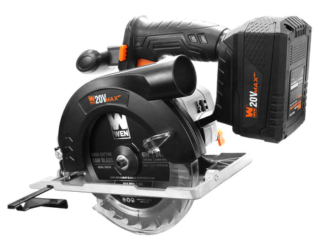 WEN Cordless Circular Saw, 6.5-Inch Blade with 20V Max 4.0 Ah Lithium-Ion Battery and Charger (20625) WEN