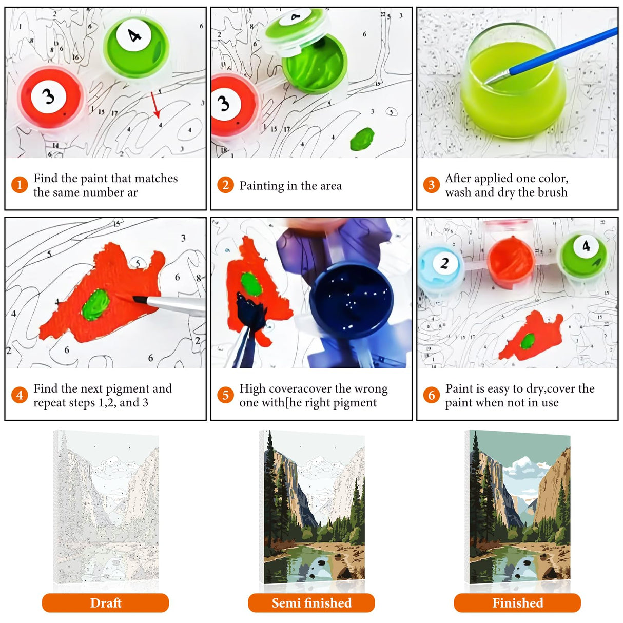 6 Pack Paint by Numbers Kit for Adults Beginner, National Park Adult Paint by Number Kits on Canvas Without Frame, National Park Landscape Oil Painting by Numbers for Home Decor Gift 8” W x 12”L Fountor