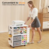 CRAFTEASE Rolling Craft Cart and Storage Table Compatible with Craft Machines Foldable Crafting Cabinets w/2 USB Ports and Outlets 31 Vinyl Rolls Holder Heat Press Organizer Workstation for Craft Room CRAFTEASE