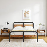 ZIYOO Industrial Style Metal King Bed Frame with Solid Wood Headboard and Footboard, 14 Inch High Heay Duty Steel Slats Support No Box Spring Needed，Easy Assembly Structure ZIYOO