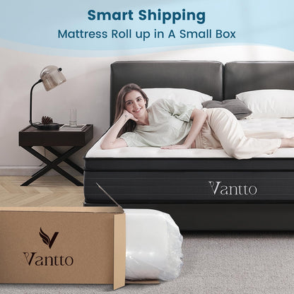 Vantto Full Mattresses, 10 Inch Memory Foam Hybrid Mattress, Pocket Spring Mattress in a Box for Motion Isolation, Strong Edge Support, Pressure Relief and Supportive, CertiPUR-US