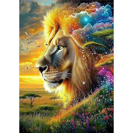 MOGTAA Lion Diamond Art Kits for Adults, 5D Full Drill Diamond Painting Kits for Adults Beginners, DIY Landscape Round Diamond Dots for Adults, Gem Art for Home Decor 12 X 16Inch MOGTAA