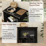 RowyPoey Farmhouse Record Player Stand, 3 Tier Turntable Stand with Vinyl Record Storage Holds Up to 160 Albums,Wood Record Holder Cabinet Dispaly Shelf for Living Room,Bedroom,Office,Black RowyPoey