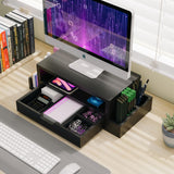 Simple Trending Monitor Stand Riser and Computer Wood Desk Organizer with Drawer and Pen Holder for Laptop, Computer, iMac, Black Simple Trending