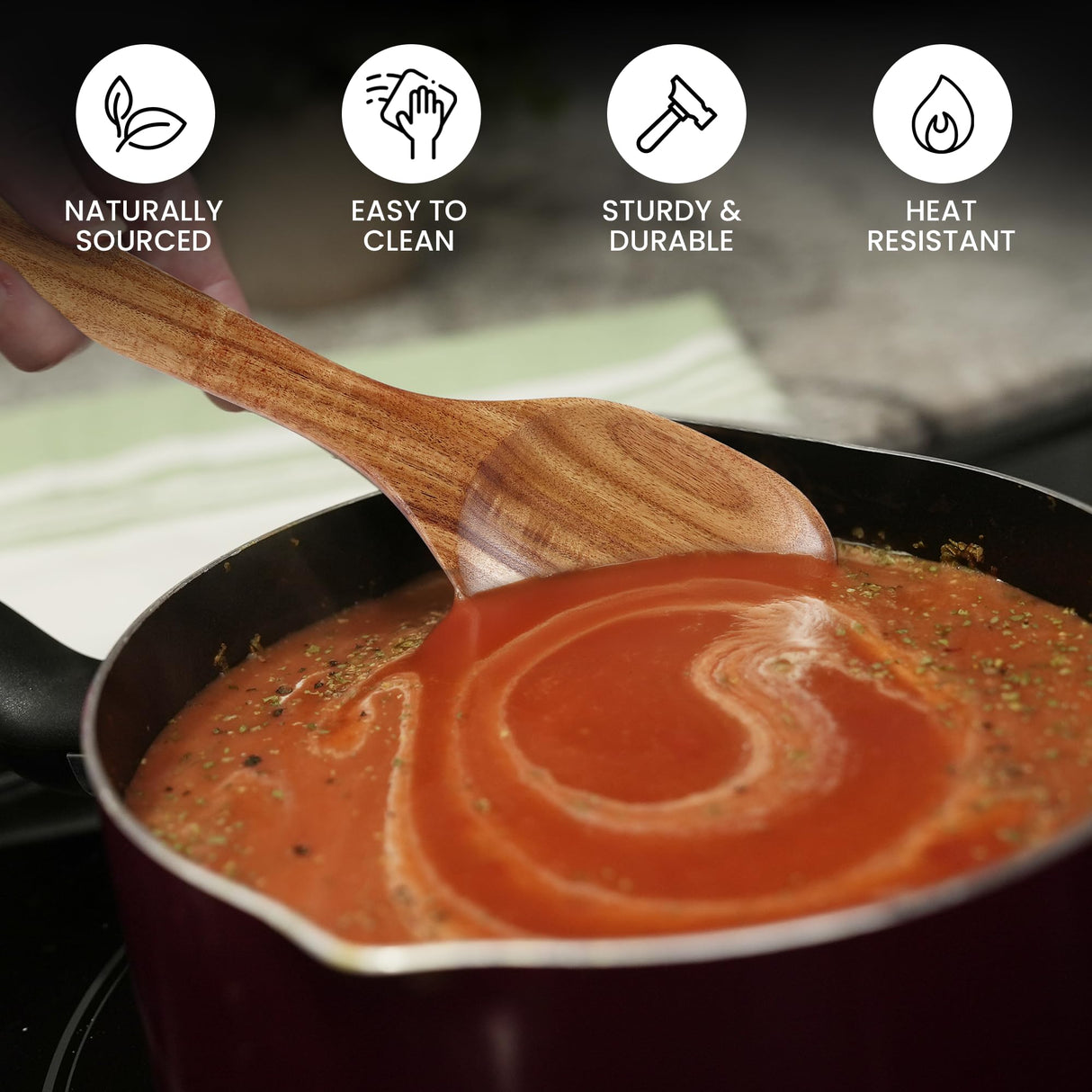 Zulay Kitchen Premium Large Teak Wooden Spoon For Cooking - Durable Wooden Cooking Utensil, Perfect Wooden Kitchen Utensil Set Addition, Smooth Finish Natural Teak Spoon, Non-Stick Wooden Spoon Zulay Kitchen