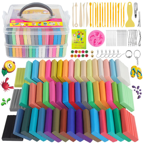CyAJM Polymer Clay Kits 50 Colors,Modeling Clay for Kids DIY Mold Oven Bake Clay with Storage Box Sculpting Tools and Accessories,for Kids Adult and Artist Friendly Ideal Gifts CyAJM