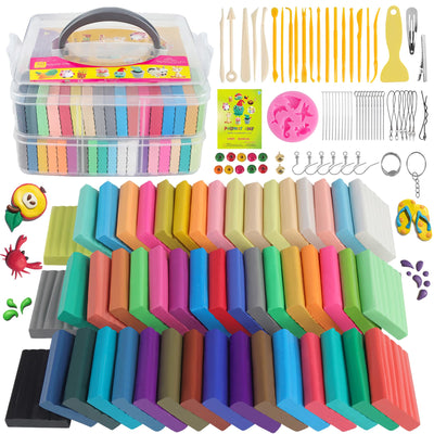 CyAJM Polymer Clay Kits 50 Colors,Modeling Clay for Kids DIY Mold Oven Bake Clay with Storage Box Sculpting Tools and Accessories,for Kids Adult and Artist Friendly Ideal Gifts