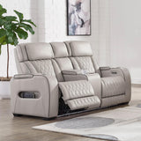 Signature Design by Ashley Boyington Contemporary Leather Match Power Reclining Loveseat with Console and USB Charging Ports, LED Lights and Adjustable Headrest, Light Gray Signature Design by Ashley