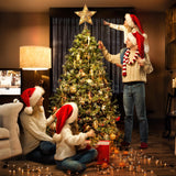 Christmas Star Tree Topper, Plug in 3D Star Tree Topper, 11”Golden Glittered Metal Hollow Designed Built-in 10 Bulbs String Lights for Christmas Tree Decorations Brightown