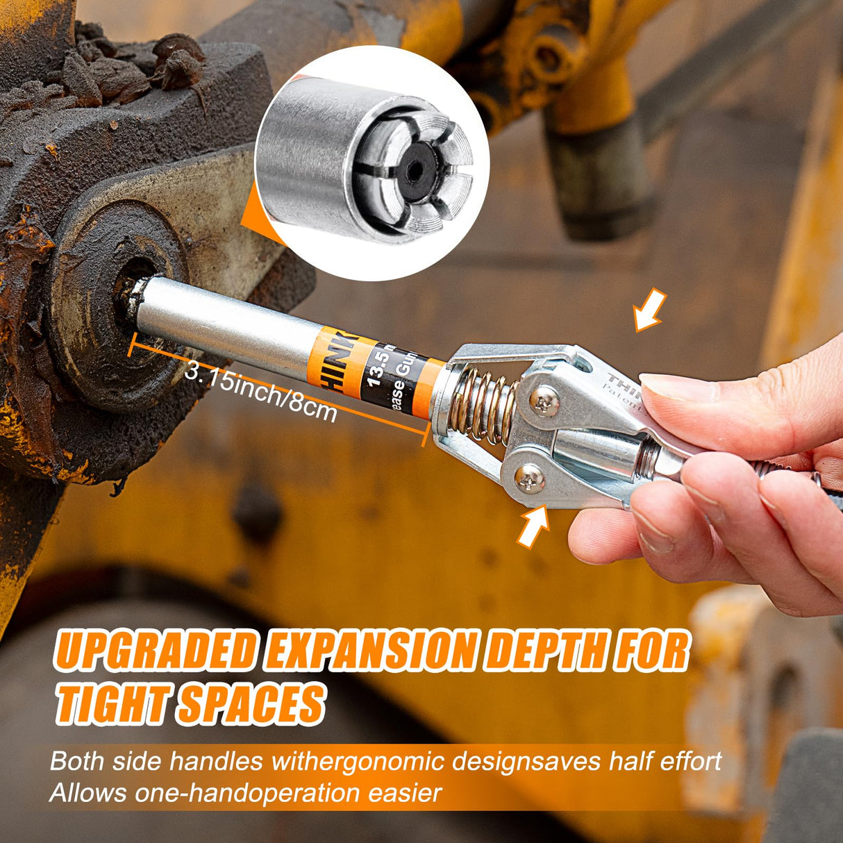 THINKWORK Grease Gun Coupler Set, Double Handle Extra Reach Strong Lock on Greases Gun Couplers with 90°Grease Coupler Adaptor, 12000 PSI Compatible with All Grease Guns 1/8" NPT Grease Gun Fitting THINKWORK