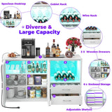 Cyclysio Multifunctional Wine Bar Cabinet with Charging Station, LED Lights and Ample Storage in White Cyclysio