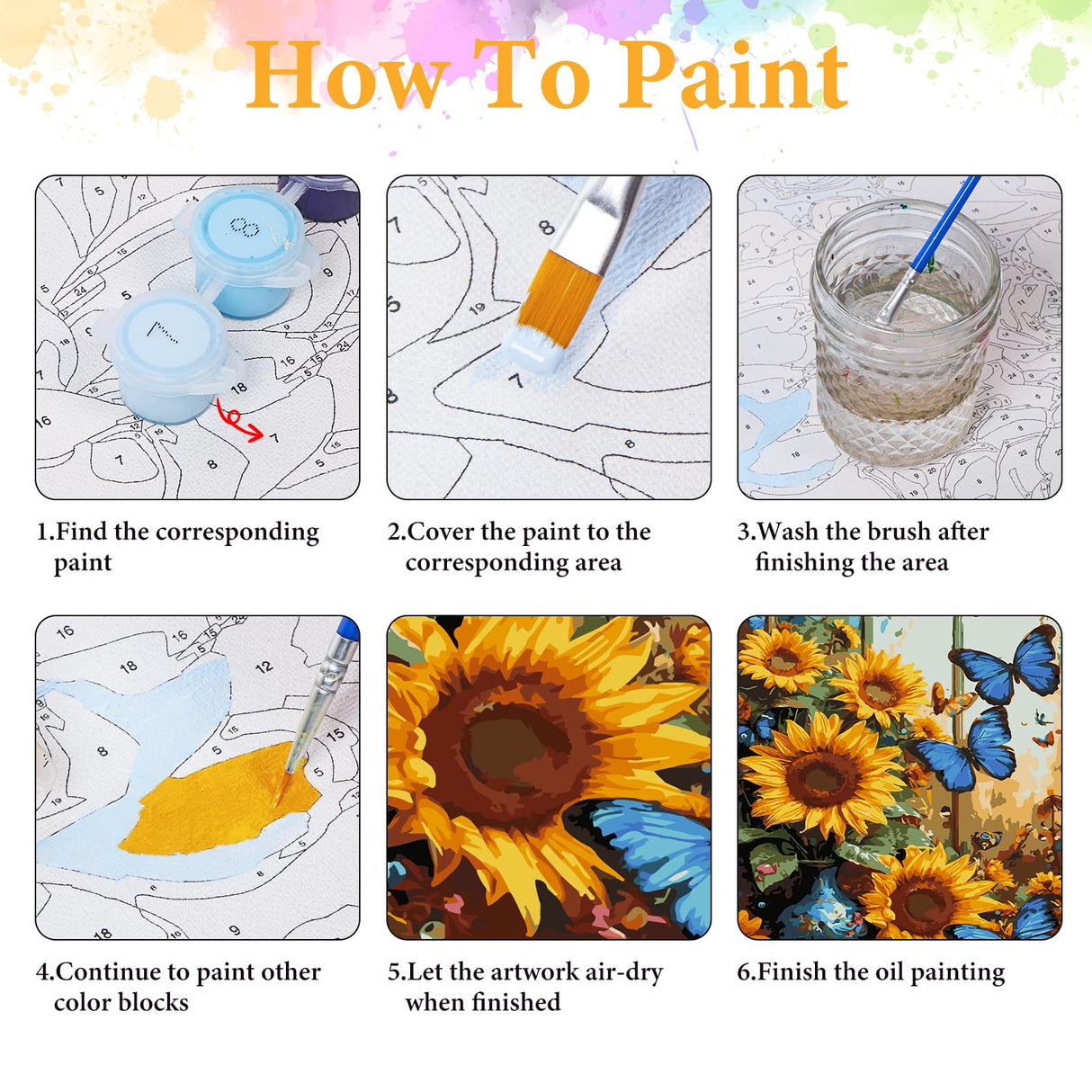 Paint by Numbers Kit for Adults Beginner Sunflower, Butterfly Adult Paint by Number Kits on Canvas, Flower DIY Acrylic Oil Painting by Numbers for Adults, Perfect for Home Wall Decor 16X20 Inch Okarina
