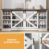 DWVO 59" Wide Hall Tree with Bench and Storage for Hallway Entryway, Coat Rack with Adjustable LED Light, Sliding Barn Doors, 10 Shoe Cubbies & 10 Coat Hooks for Bedchamber Living Room (Rustic White) DWVO