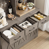 HOSTACK Buffet Cabinet with Hutch, Modern Farmhouse Kitchen Buffet Sideboard Storage Cabinet with 3 Drawers, Barn Door Coffee Bar Station, Liquor Cabinet for Dining Room, Living Room, Ash Grey HOSTACK