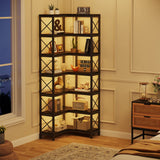 Tribesigns Modern 7-Shelf Corner Bookshelf with Metal Frame in Black Tribesigns