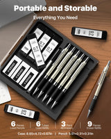 Four Candies Metal Mechanical Pencil Set - 6PCS 0.7mm Art Mechanical Pencils & 360PCS HB Lead Refills & 3PCS Erasers & 9PCS Eraser Refills, Drawing Mechanical Pencils for Writing, Sketching/With Case Four Candies