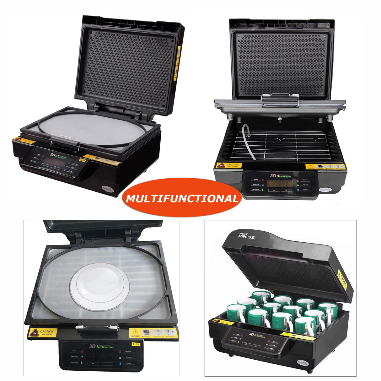 INTSUPERMAI 3D Vacuum Sublimation Heat Press Machine Muti-fuction Sublimation Machine Kit with 9 Pieces Rubber Clamp 2 Heat Resistant Tape for Mugs Transfering Printing 2800W INTSUPERMAI