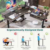 RedLemon 60 Inches L Shaped Electric Standing Desk,Height Adjustable Corner Gaming Desk with Drawers, Keyboard Tray, Power Outlets & LED Lights, Computer Desk with Monitor Shelf, Dark Rustic Oak RedLemon