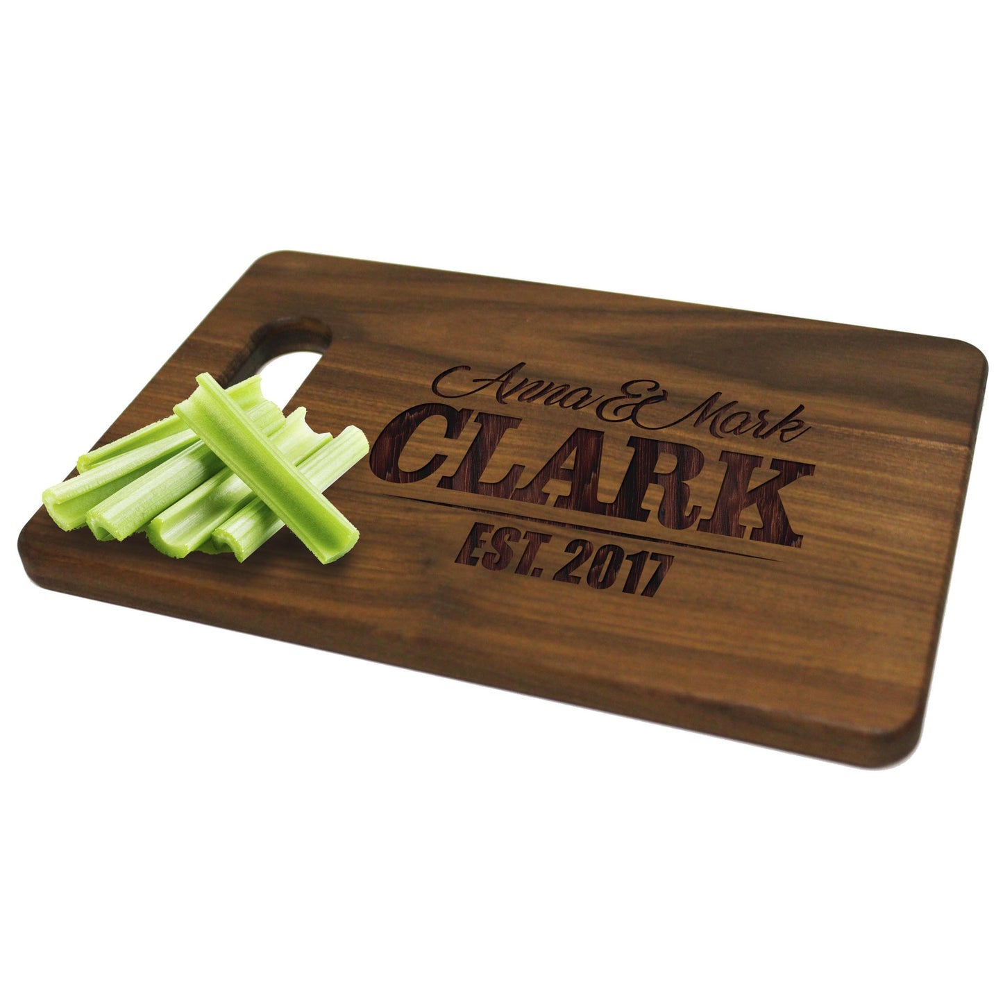 Custom Personalized Walnut Wooden Cutting Board - Wedding Anniversary for Couples - Engraved and Monogrammed (SMALL - 9" x 6") - WoodArtSupply